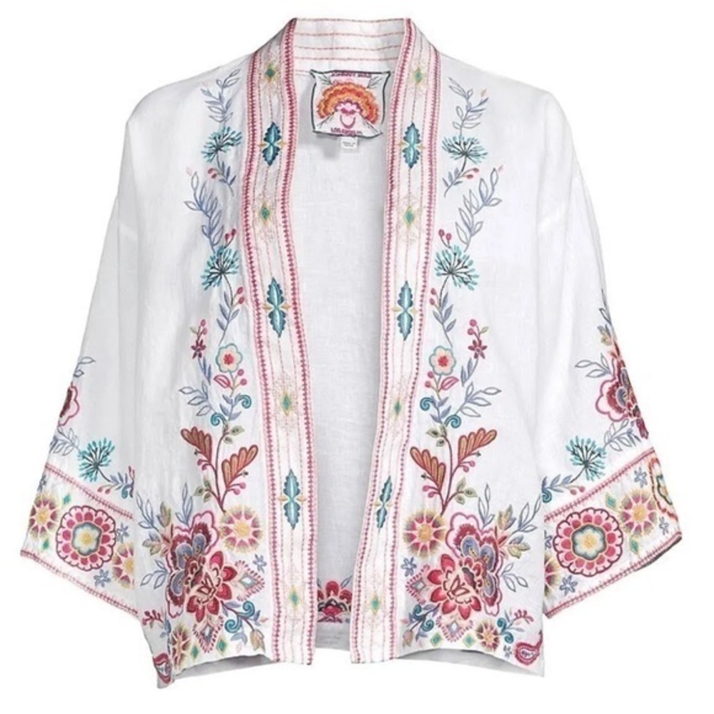JOHNNY WAS SICILIA EMBROIDERED LINEN KIMONO NWT - Picture 4 of 11